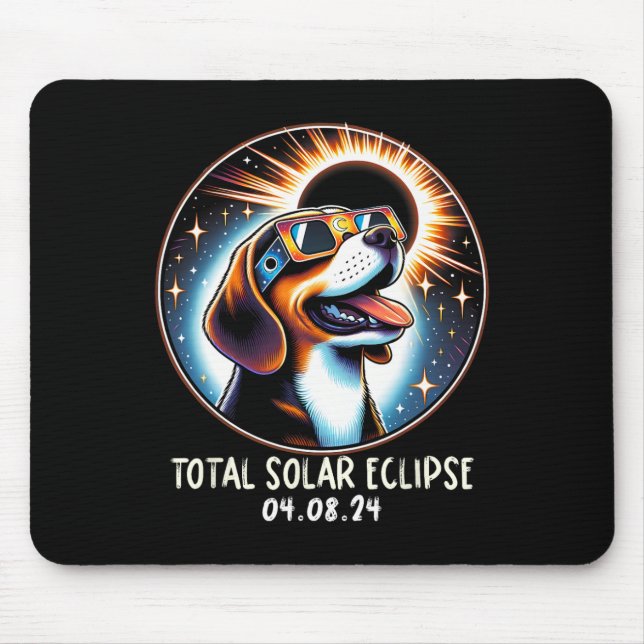 Solar Eclipse Beagle Wearing Glasses Pet April 8 2 Mouse Pad (Front)