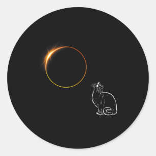 Solar Eclipse Cat Eclipse Glasses Classic Round Sticker