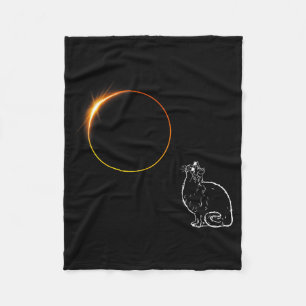 Solar Eclipse Cat Eclipse Glasses Illustration Fleece Blanket