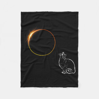 Solar Eclipse Cat Eclipse Glasses Illustration Fleece Blanket