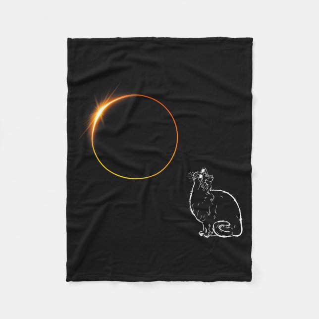 Solar Eclipse Cat Eclipse Glasses Illustration Fleece Blanket (Front)