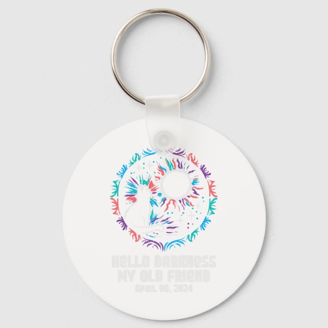 Solar Eclipse Cat Hello Darkness April 8 Women Gir Keychain (Front)