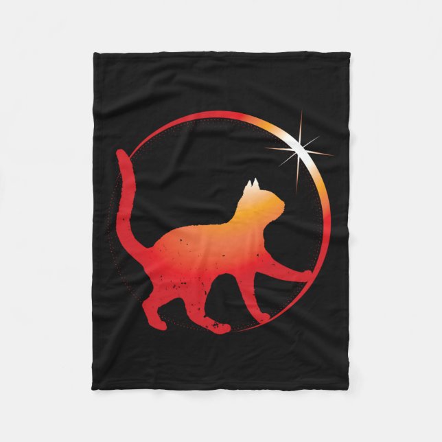 Solar Eclipse Cat Lover Total Illustration Fleece Blanket (Front)