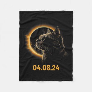 Solar Eclipse Cat Solar Eclipse Glasses Cat Funny Fleece Blanket