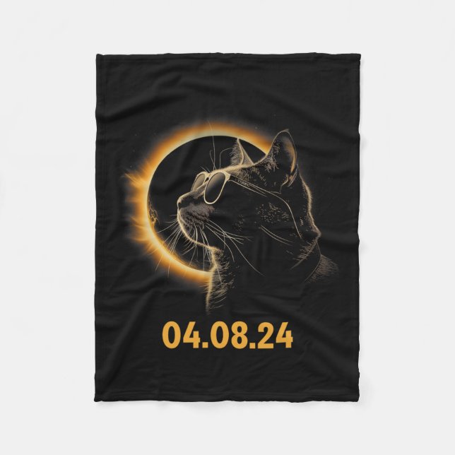 Solar Eclipse Cat Solar Eclipse Glasses Cat Funny  Fleece Blanket (Front)