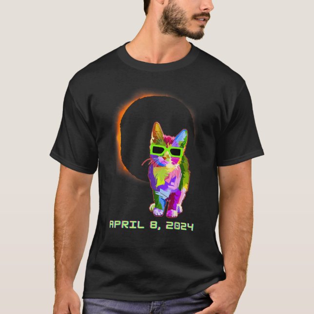 Solar Eclipse Cat Wearing Eclipse Glasses T-Shirt (Front)