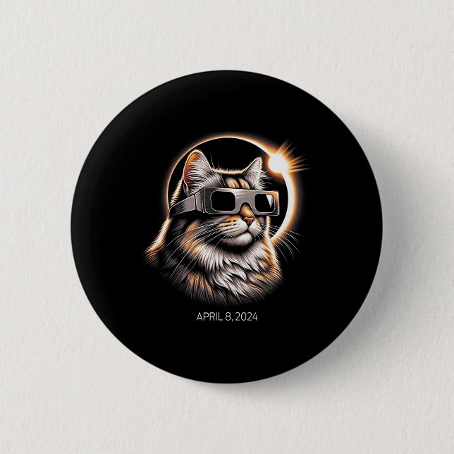 Solar Eclipse Cat Wearing Solar Eclipse Gles  2 Inch Round Button (Front)
