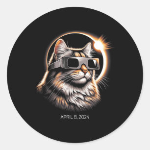 Solar Eclipse Cat Wearing Solar Eclipse Gles Classic Round Sticker