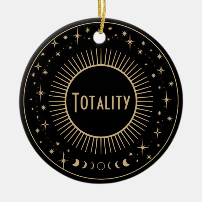 Solar Eclipse & Celestial Stars Black & Gold Watch Ceramic Ornament (Front)