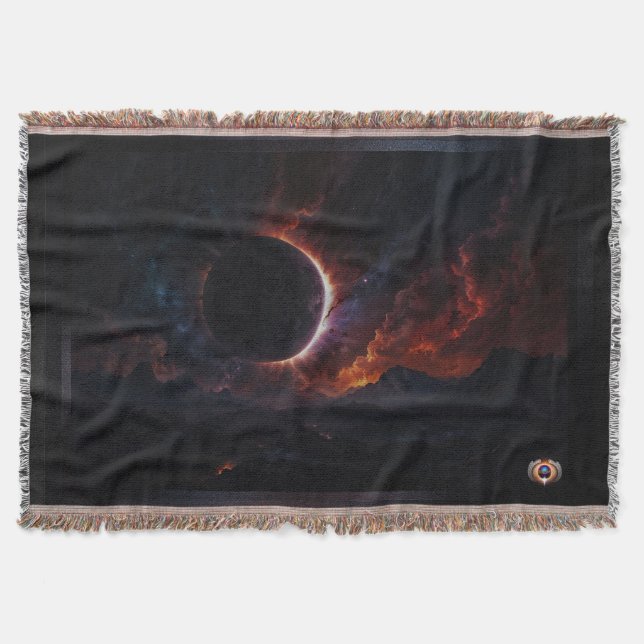 Solar Eclipse Cosmic Masterpiece Xzendor7 AI Art Throw Blanket (Front)