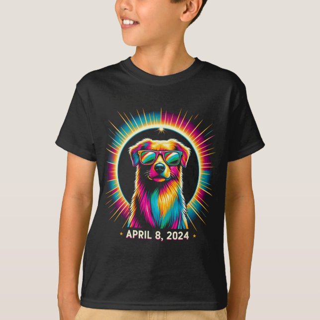 Solar Eclipse Dog Wearing Solar Eclipse Gles  T-Shirt (Front)
