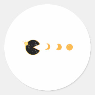 Solar Eclipse Gamer Eating Sun Retro Video Game Me Classic Round Sticker