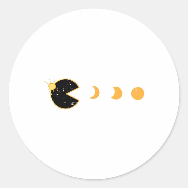 Solar Eclipse Gamer Eating Sun Retro Video Game Me Classic Round Sticker (Front)