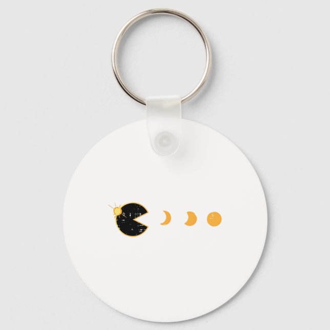 Solar Eclipse Gamer Eating Sun Retro Video Game Me Keychain (Front)