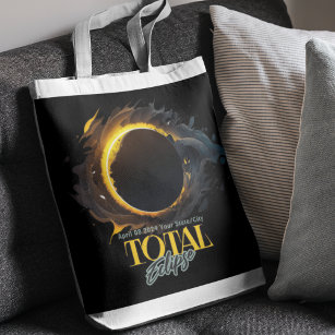 Solar Eclipse Gift 2024 Your City State Black  Tote Bag