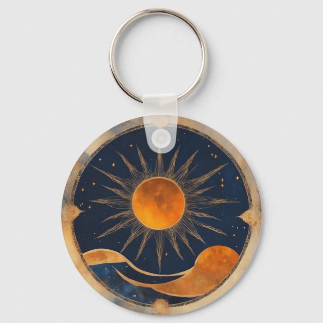 Solar Eclipse Graphic Art Add Text Custom Event Keychain (Front)