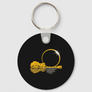 Solar Eclipse Guitar Nature Moon Retro Style Guita Keychain