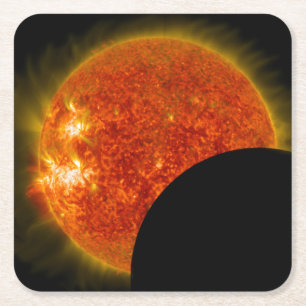 Solar Eclipse in Progress Square Paper Coaster