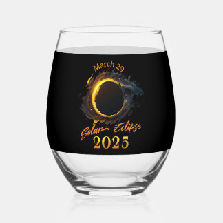 Solar Eclipse March 29 2025 Commemorative Stemless Wine Glass