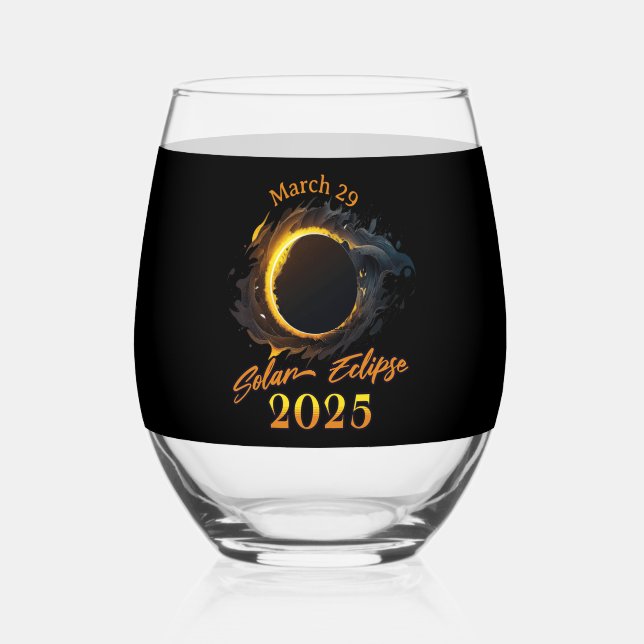  Solar Eclipse March 29 2025 Commemorative  Stemless Wine Glass (Front)