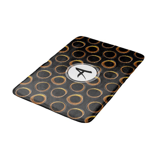 Solar Eclipse Mid-Century Modern Black & Gold Bath Mat (Angled)