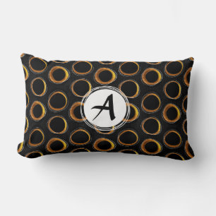 Solar Eclipse Mid-Century Modern Black & Gold Lumbar Pillow