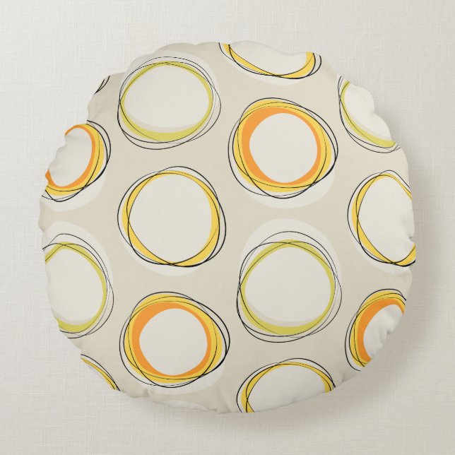 Solar Eclipse Mid-Century Modern - Black lines Round Pillow (Front)