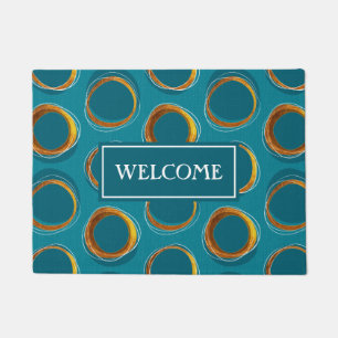Solar Eclipse Mid-Century Modern - Blue and Gold Doormat