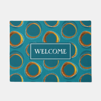Solar Eclipse Mid-Century Modern - Blue and Gold Doormat
