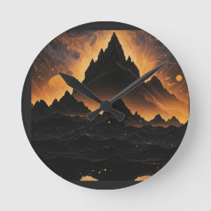 Solar Eclipse Mountain cosmic Landscape Watch Round Clock