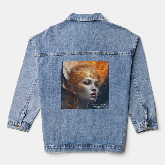 Solar Eclipse Mythical Princess Add Text 2024 Denim Jacket (Back)
