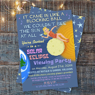 Solar Eclipse Party Funny Retro Sun Viewing 2017 Invitation