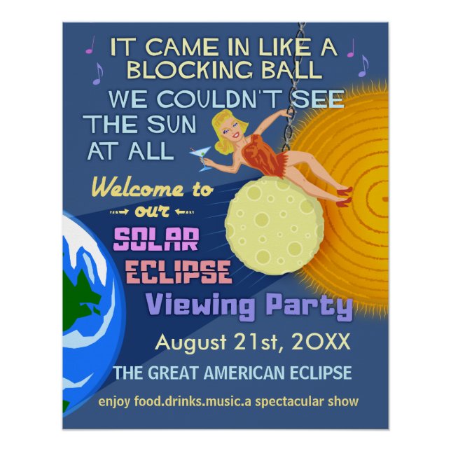 Solar Eclipse Party Funny Retro Sun Viewing 2017 Poster (Front)