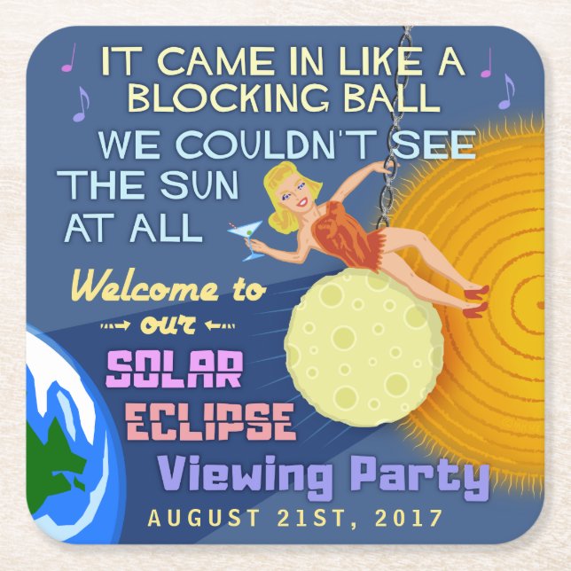 Solar Eclipse Party Funny Retro Sun Viewing 2017 Square Paper Coaster (Front)