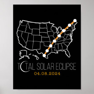 Solar Eclipse Shirt 2024 Path Of Totality Usa Map  Poster
