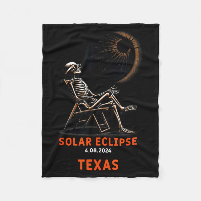 Solar Eclipse Skeleton Texas Souvenir Illustration Fleece Blanket (Front)