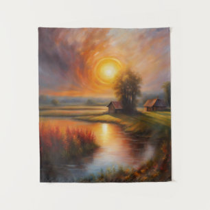 Solar Eclipse Spring Creek on a Farm Tapestry