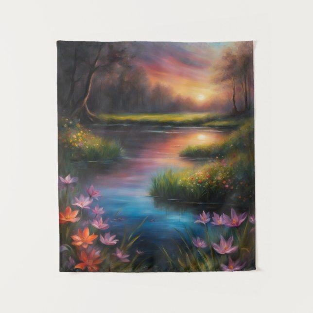 Solar Eclipse Spring Wildflowers Stream Sun Sky Tapestry (Front)