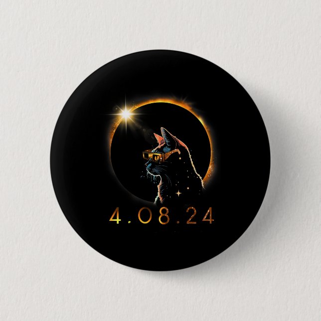 Solar Eclipse T Cat Wearing Solar Eclipse Glasses  2 Inch Round Button (Front)