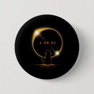 Solar Eclipse T Cat Wearing Solar Eclipse Glasses 2 Inch Round Button