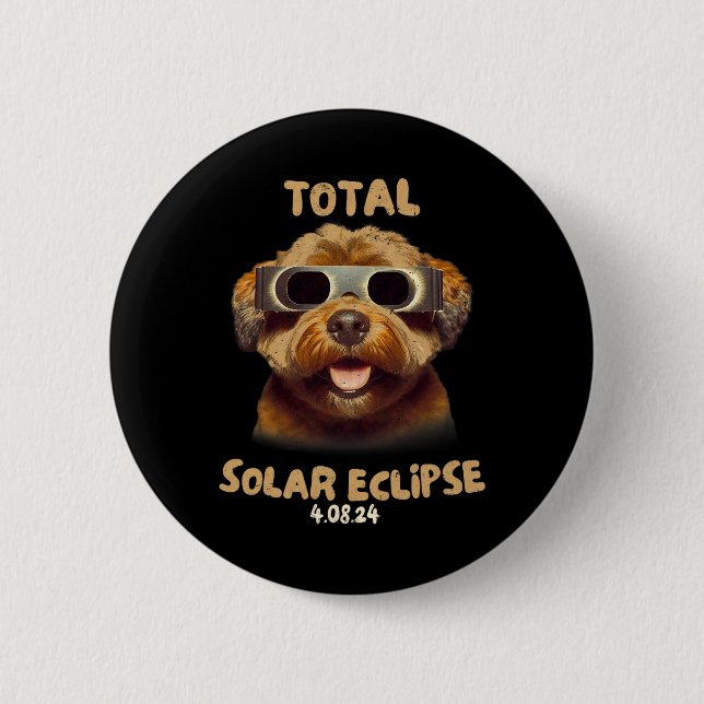Solar Eclipse T Dog Wearing Solar Eclipse Glasses  2 Inch Round Button (Front)