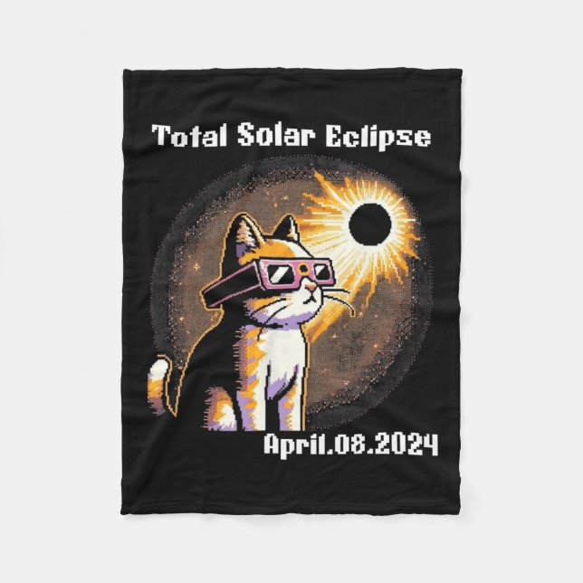 Solar Eclipse Tee 2024 Cat Wearing Solar Eclipse G Fleece Blanket (Front)