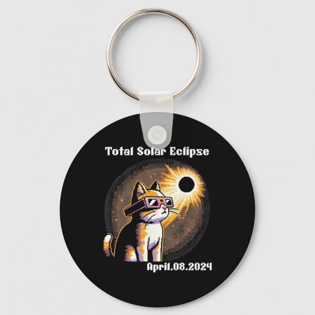 Solar Eclipse Tee 2024 Cat Wearing Solar Eclipse G Keychain (Front)