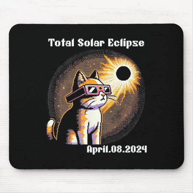 Solar Eclipse Tee 2024 Cat Wearing Solar Eclipse G Mouse Pad (Front)