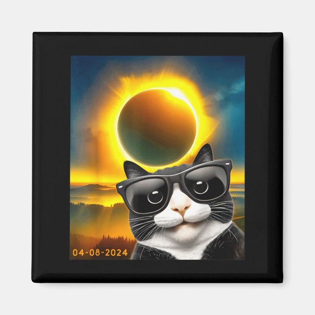 Solar Eclipse Totality Tuxedo Cat Illustration Magnet (Front)