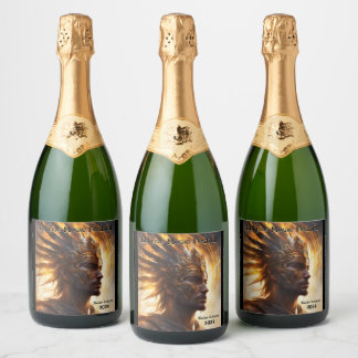 Solar Eclipse Warrior King Customize Set of 6 Sparkling Wine Label