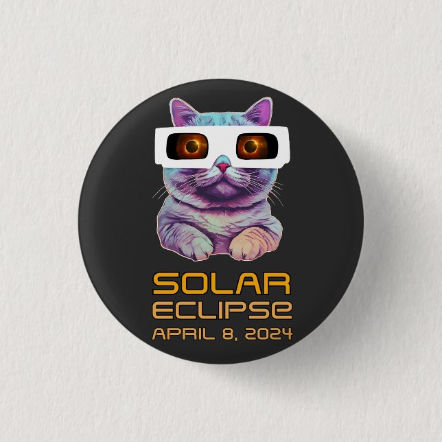 Solar Eclipse with Cat 1 Inch Round Button (Front)
