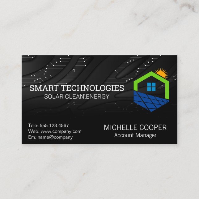 Solar Energy Power Logo | Tech Business Card (Front)