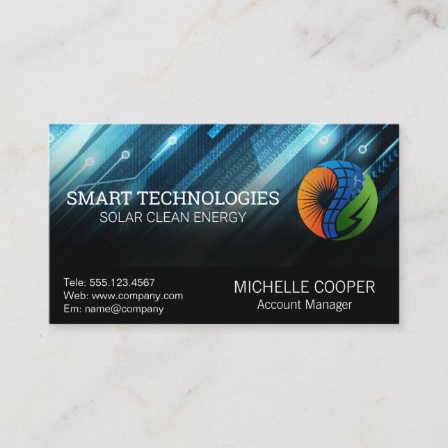 Solar Energy Power Logo | Tech Modern  Business Card (Front)