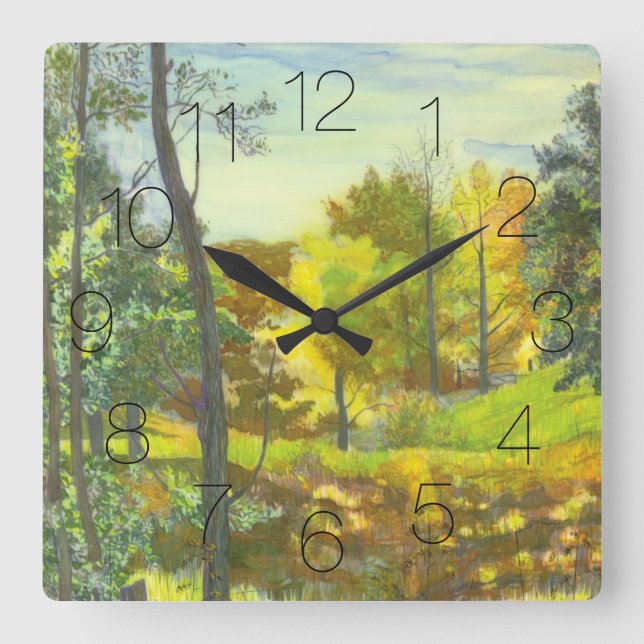 Solar fall  painting watercolor square wall clock (Front)